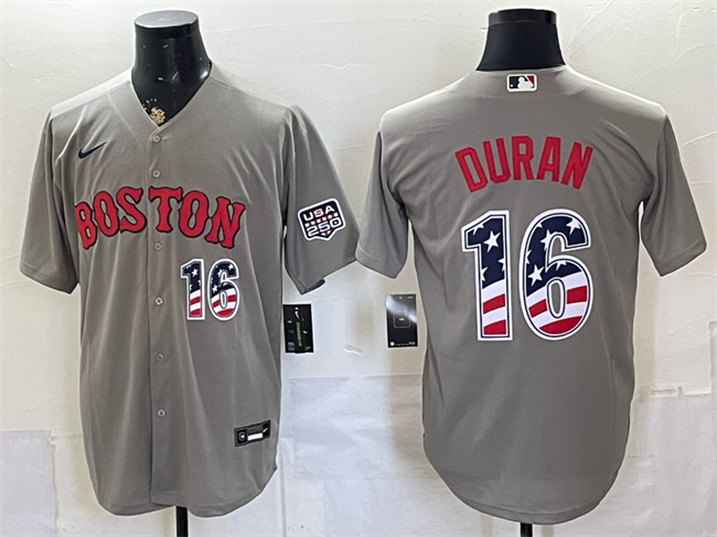 Men's Boston Red Sox #16 Jarren Duran Grey 2026 USA 250 Fourth of July Home Stitched Baseball Jersey